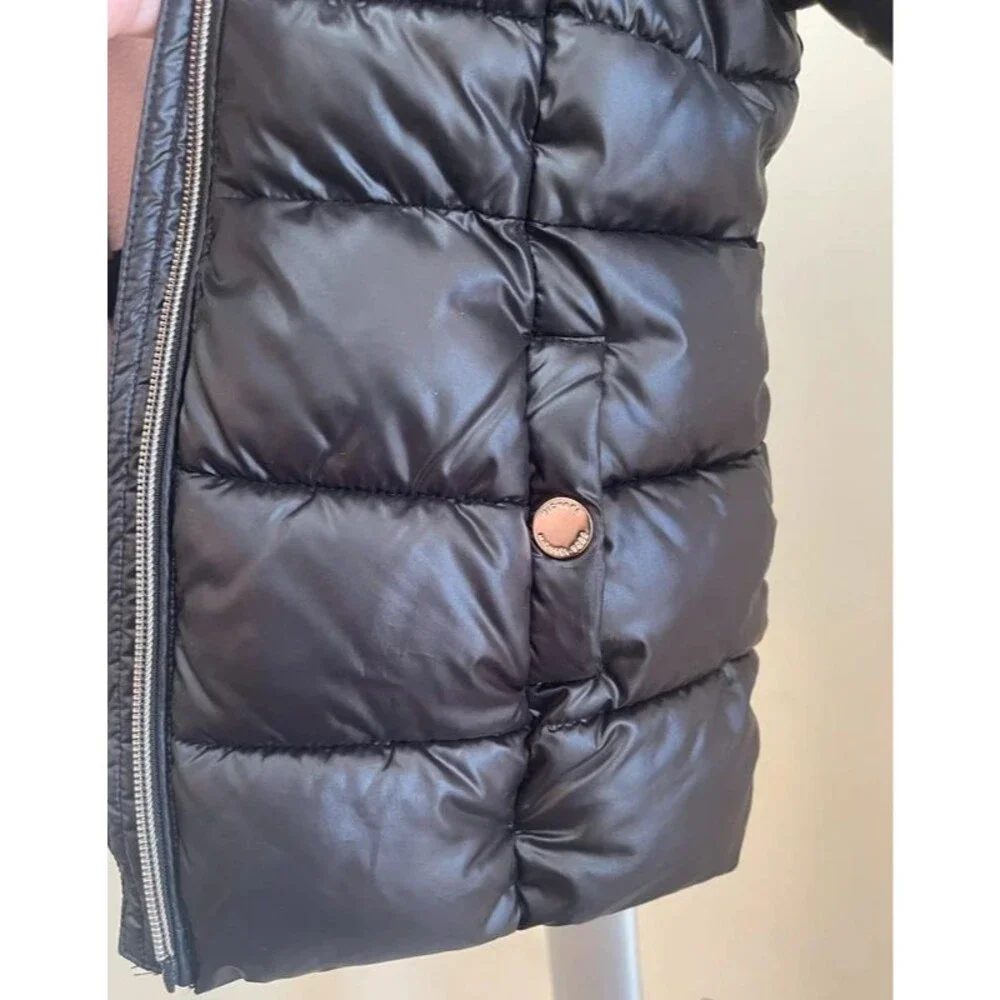 Michael Kors Girls Double Zip Puffer Jacket Black Pink Faux Fur Hood Sz 2T